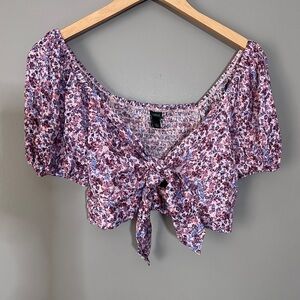 Wild fable floral tie front cropped top